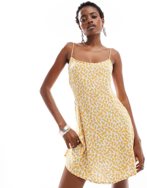 Motel alvary cosmos floral print mini swing dress in yellow - view 1