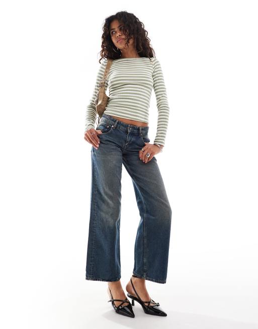 Motel amabon long sleeve striped baby t-shirt in sage green