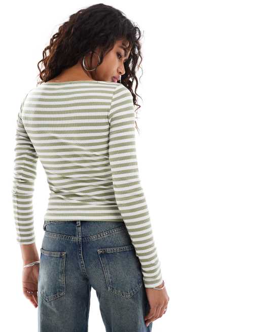 Motel amabon long sleeve striped baby t-shirt in sage green