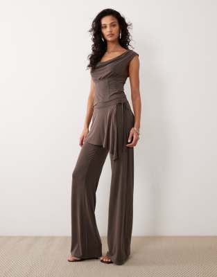 Motel Amata Pant-skirt Detail Cupro Pants In Brown