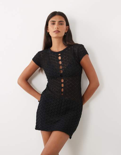 Motel Amila robe en maille transparente à découpes noire, 2 de 4