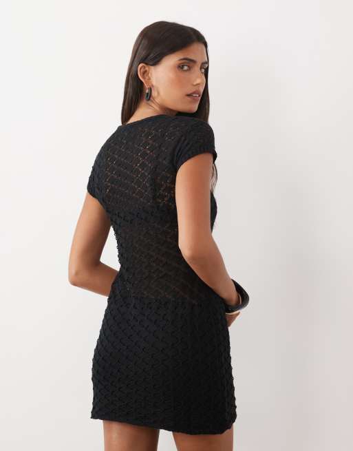 Motel Amila sheer knit cut out dress in black, 4 of 4