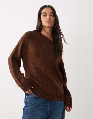 Motel Anasera Off Shoulder Sweater In Brown