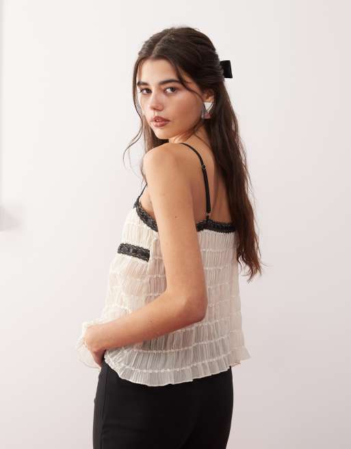 Motel ancika textured bow-detail cami top in ivory | ASOS