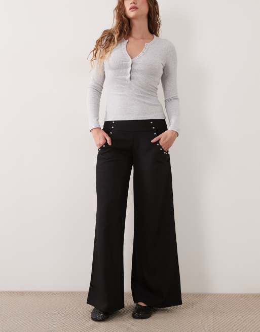Motel andota stud detail wide leg pant in black, 2 of 5