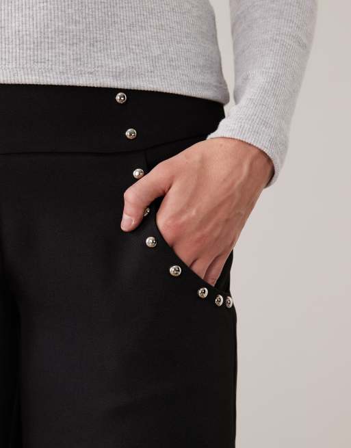 Motel andota stud detail wide leg pant in black, 5 of 5