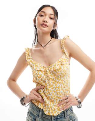 Motel angelica cosmos print ruffle cami top in yellow