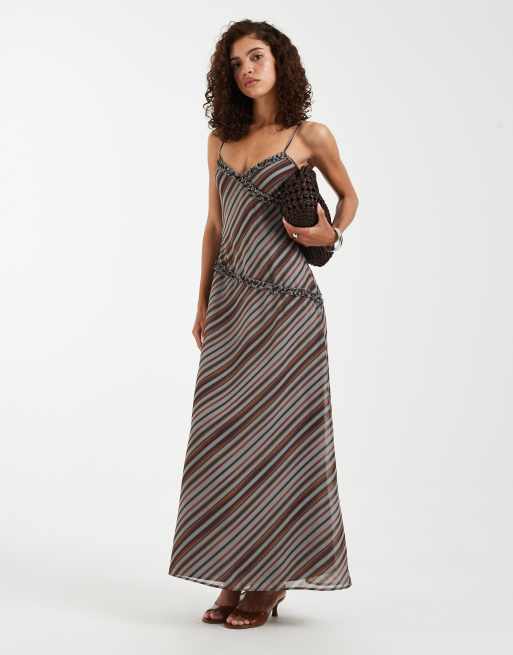 Motel Angie stripe maxi dress in grey brown, 2 of 4