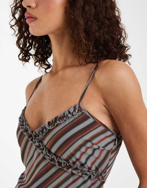 Motel Angie stripe maxi dress in grey brown, 3 of 4