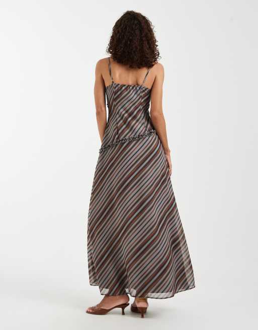 Motel Angie stripe maxi dress in grey brown, 4 of 4