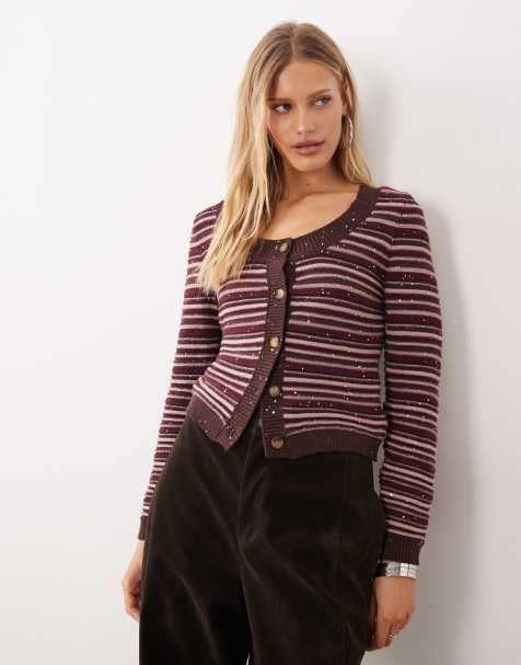 Motel aniha button down cardigan top in glitter stripe - view 1