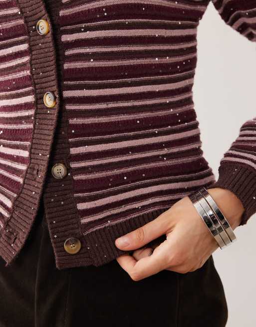 Motel aniha button down cardigan top in glitter stripe, 2 of 4