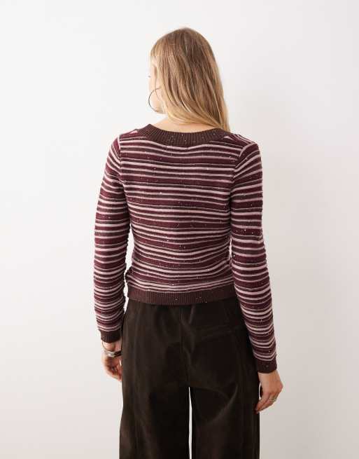 Motel aniha button down cardigan top in glitter stripe, 3 of 4