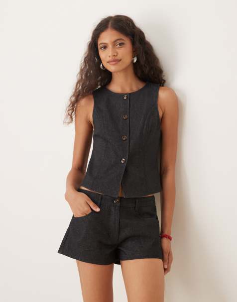 Motel – Anila – Jeans-Top in Indigo mit Knopfleiste - view 1