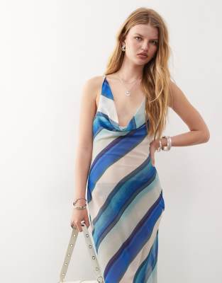 MOTEL ANIRA COWL NECK STRIPE MIDI DRESS 