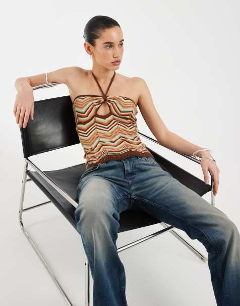 Motel Anona halter top in multi stripe - view 1