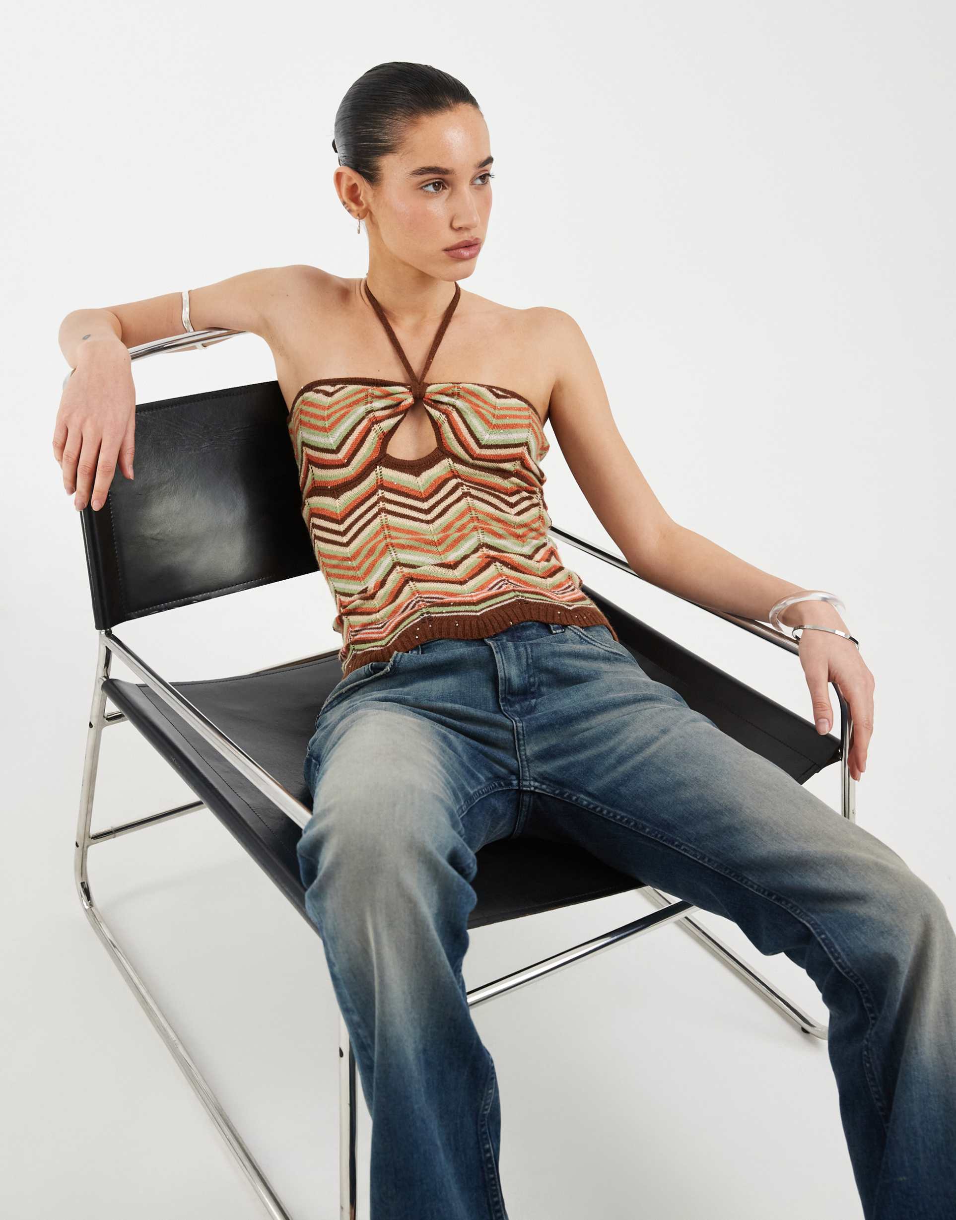 motel anona halter top in multi stripe