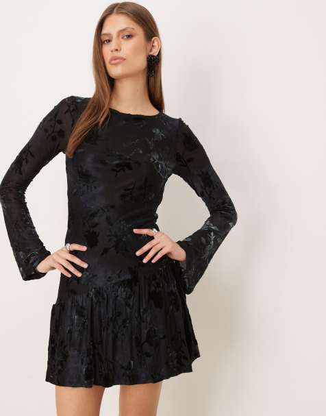 Motel Anyeli velvet leaf mini dress in dark blue - view 1