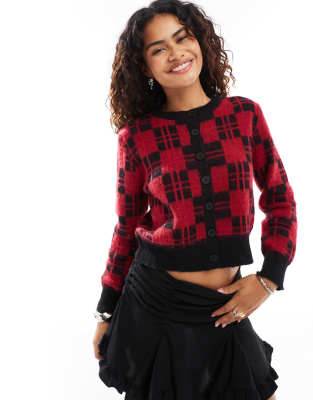 Motel anzio crew neck cardigan in black and red