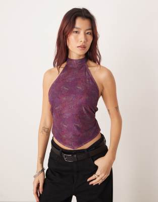 Motel Ares High Neck Regal Paisley Top In Purple