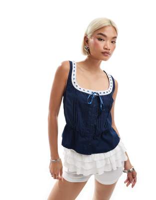 arhan ribbon trim cami blouse in navy