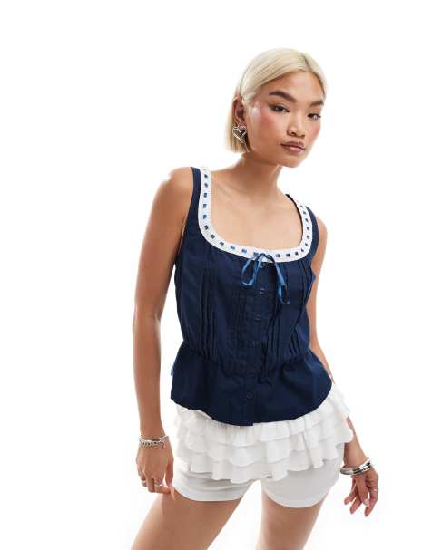 Motel arhan ribbon trim cami blouse in navy - view 1