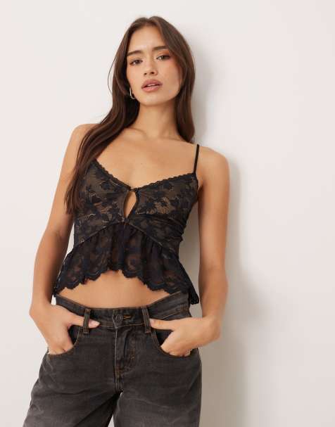 Motel arin floral lace vest top in black - view 1