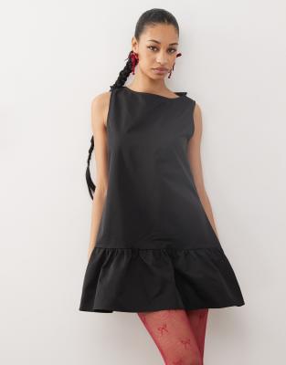 Motel Arkana Satin Babydoll Mini Shift Dress In Black
