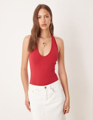 Motel arlet plunge bodysuit in adrenaline red - view 1