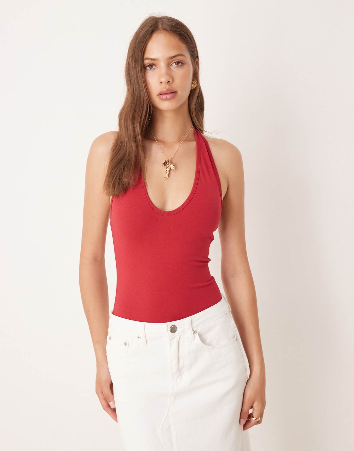 Motel arlet plunge bodysuit in adrenaline red