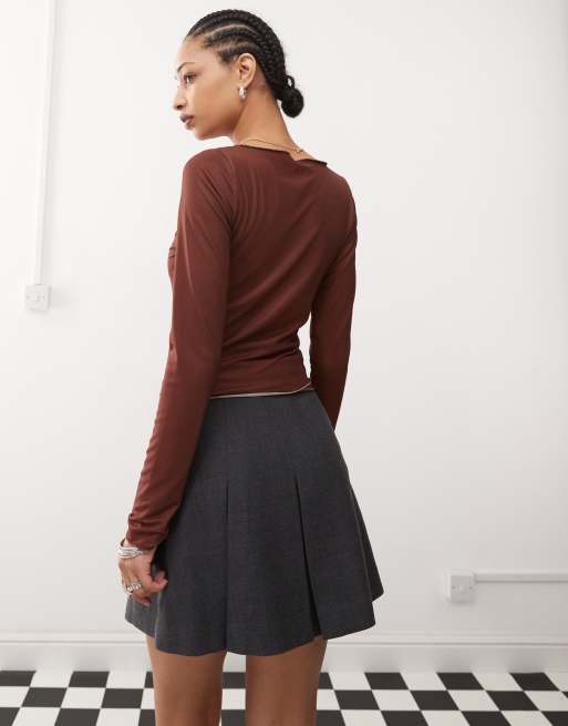 Motel Armali tonal flower print long sleeve top in brown, 3 of 4