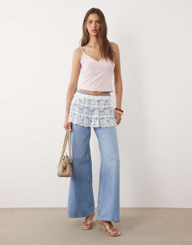Motel Asa lace wrap skirt–effect belt in white | ASOS