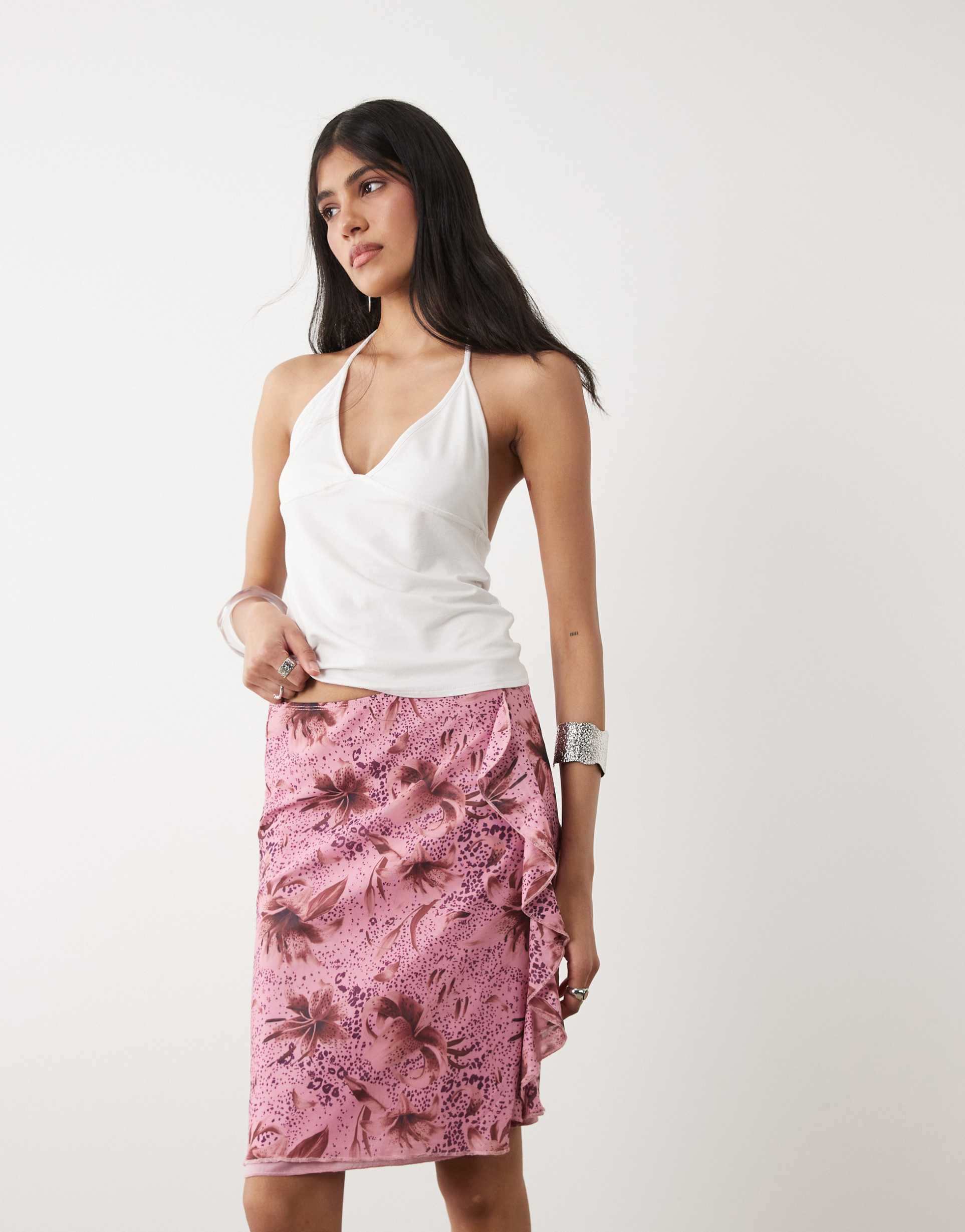 motel asiki animal print midi skirt in pink