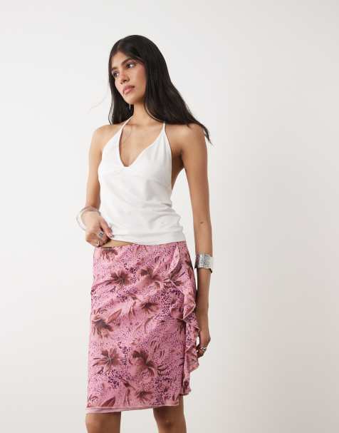 Motel - Asiki - Midi rok met dierenprint in roze - view 1