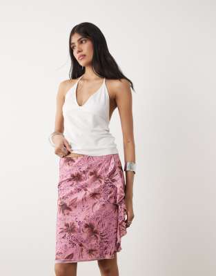 Asiki - Midirock mit Tierfellmuster in Rosa Rosa XL