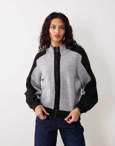 Motel Asrar zip up knit jumper in grey