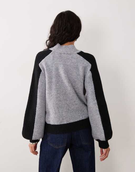 Motel Asrar zip up knit jumper in grey, 3 of 4