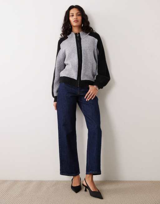 Motel Asrar zip up knit jumper in grey, 4 of 4