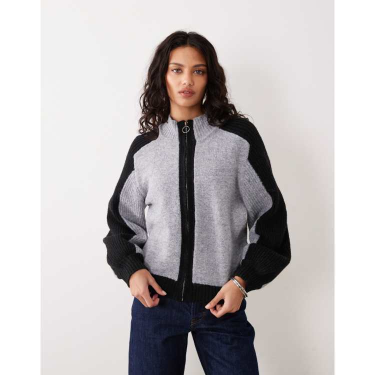 Motel Asrar zip up knit sweater in gray | ASOS