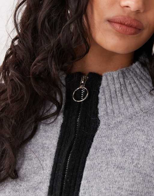 Motel Asrar zip up knit sweater in gray | ASOS