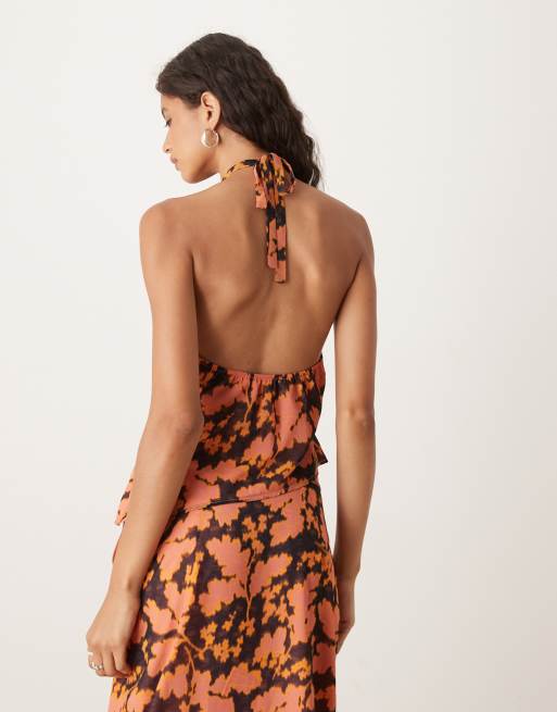 Motel astina floral print chiffon top in orange, 4 of 4
