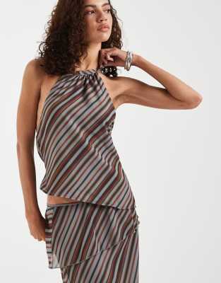 Motel Astina Stripe Halter Top In Brown
