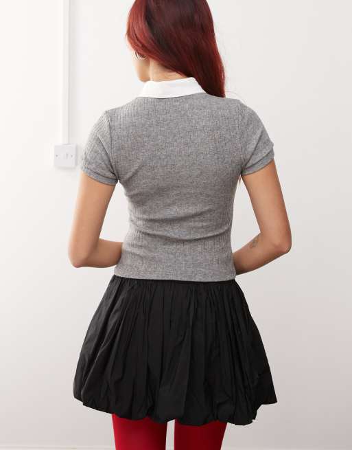 Motel asuka knitted polo top in grey, 4 of 4