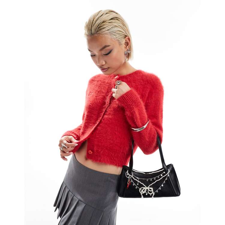Motel audrina fluffy cardigan in bright red ASOS
