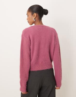 Motel Audrina Fluffy Knit Cardigan In Pink