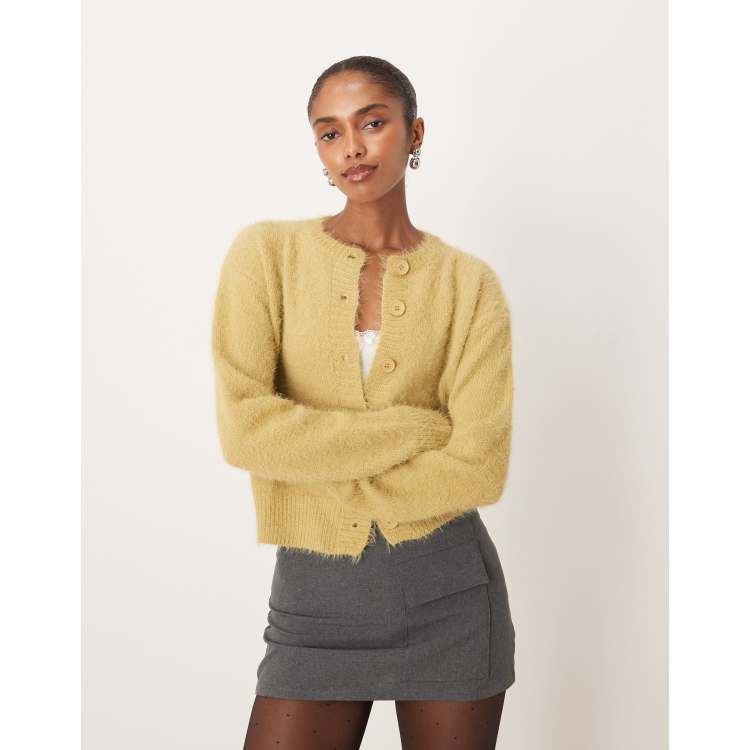 Motel audrina fluffy knit cardigan in sage | ASOS