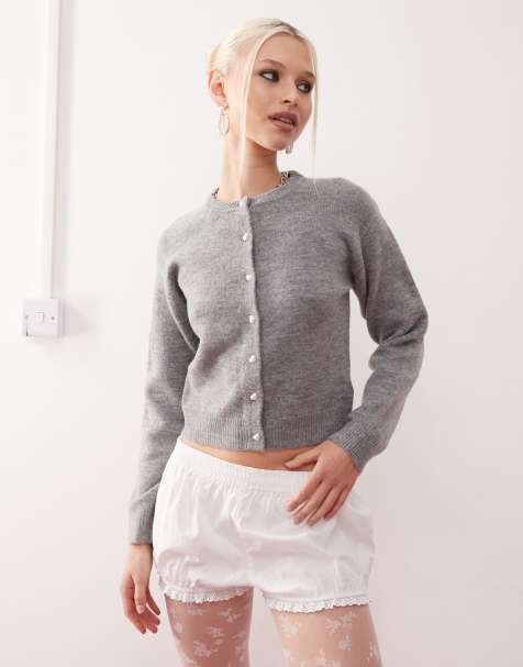 Motel aura button through fluffy cardigan in dusty grey - view 1