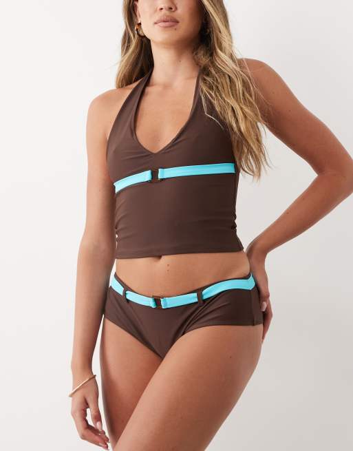 Motel Avi bikini shorts in Brown blue, 3 of 4