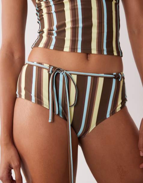 Motel - Avi - Culotte bikini marrone blu a righe allacciati in vita - view 1