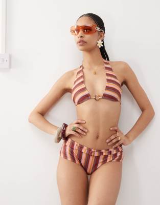 Avi striped belted swim shorts in pink